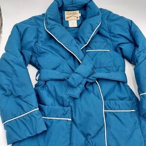 VTG Cabelas Womens S Robe Quilted Goose Down Filled Puffer Full Length Wrap Blue
